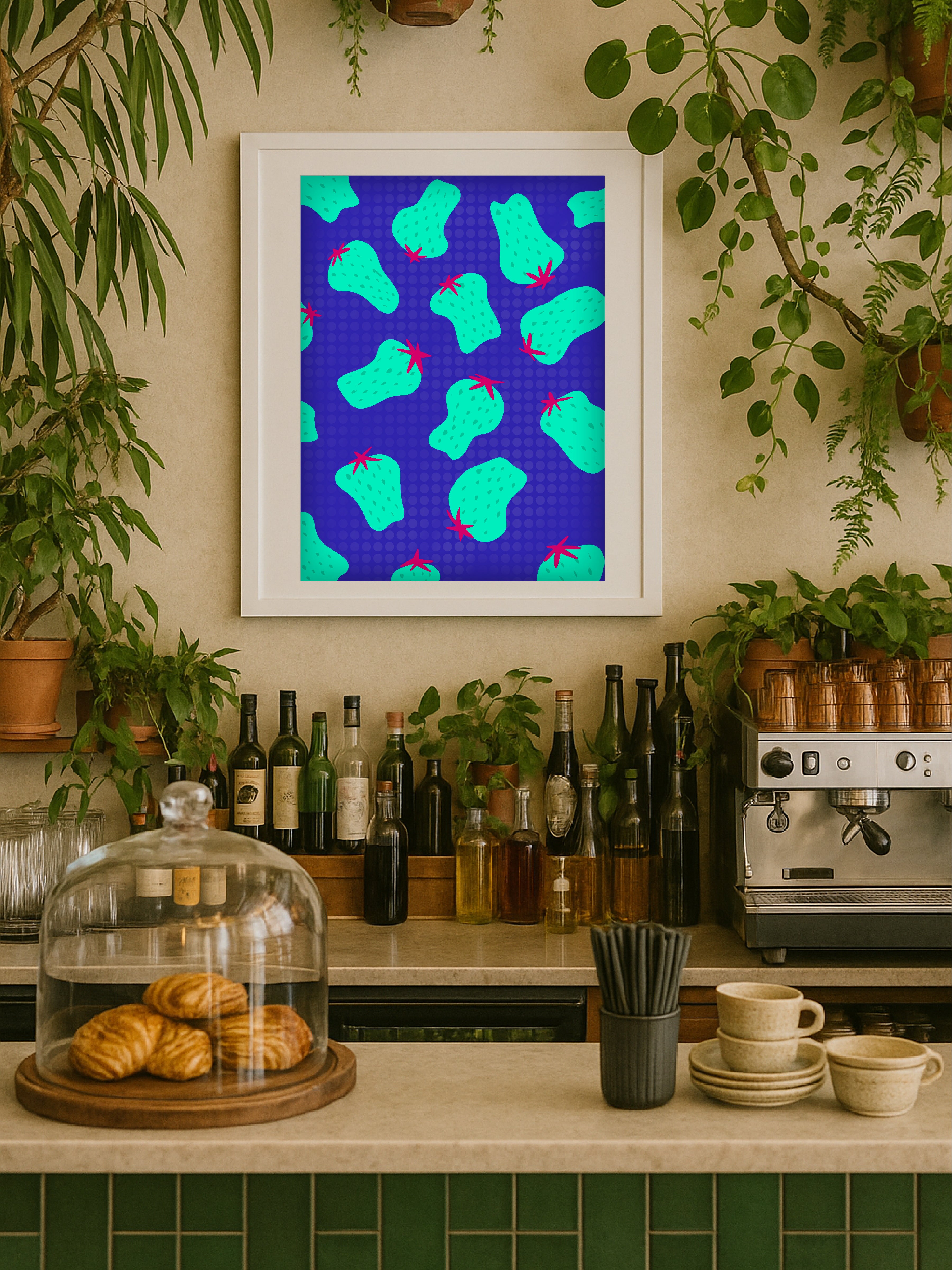 Electric Cyan Strawberry Poster