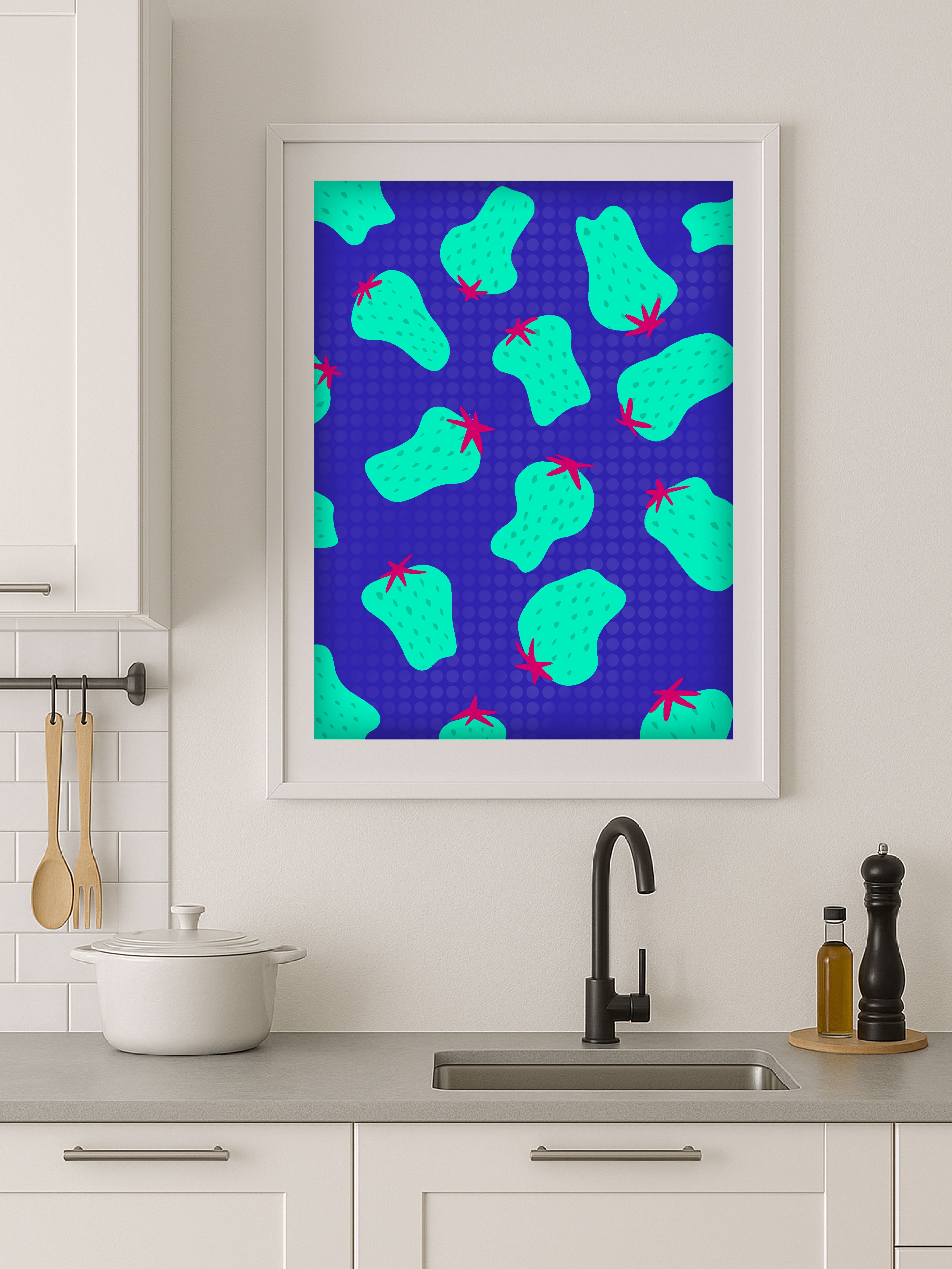 Electric Cyan Strawberry Poster