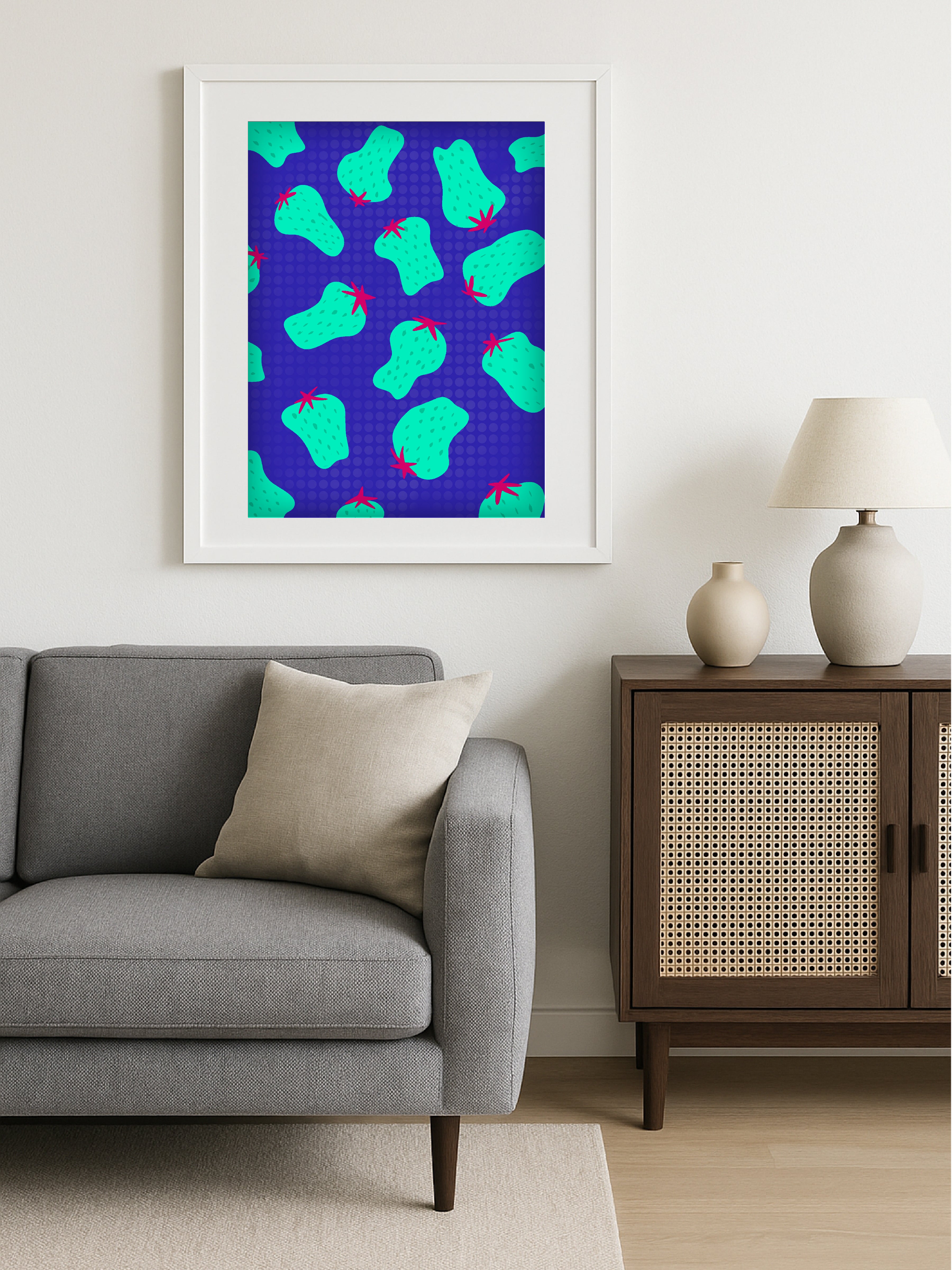Electric Cyan Strawberry Poster