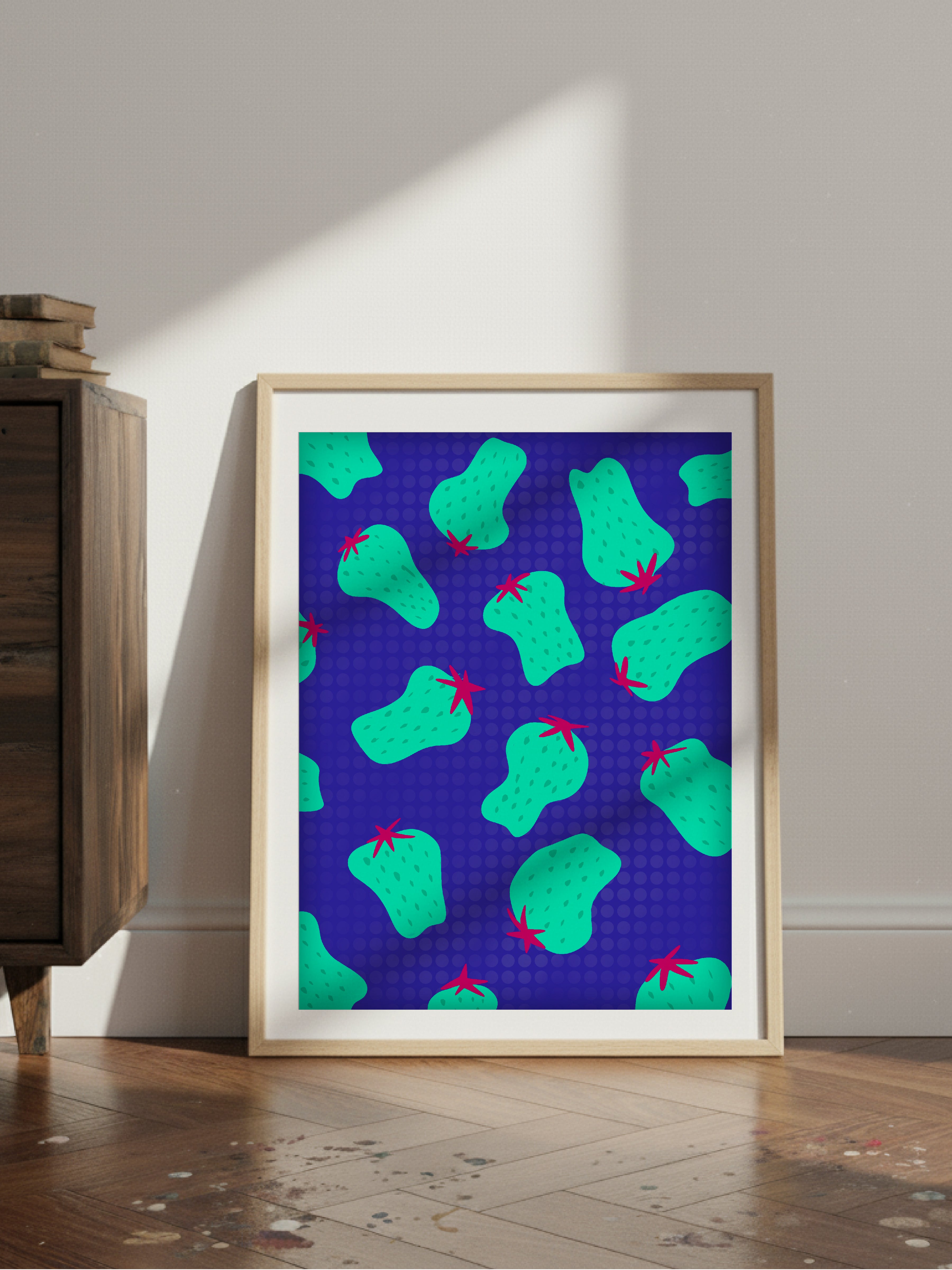 Electric Cyan Strawberry Poster
